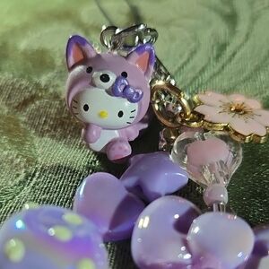 Hello Kitty, Unicorn Charm Phone Dangler with Pink and Purple Beads